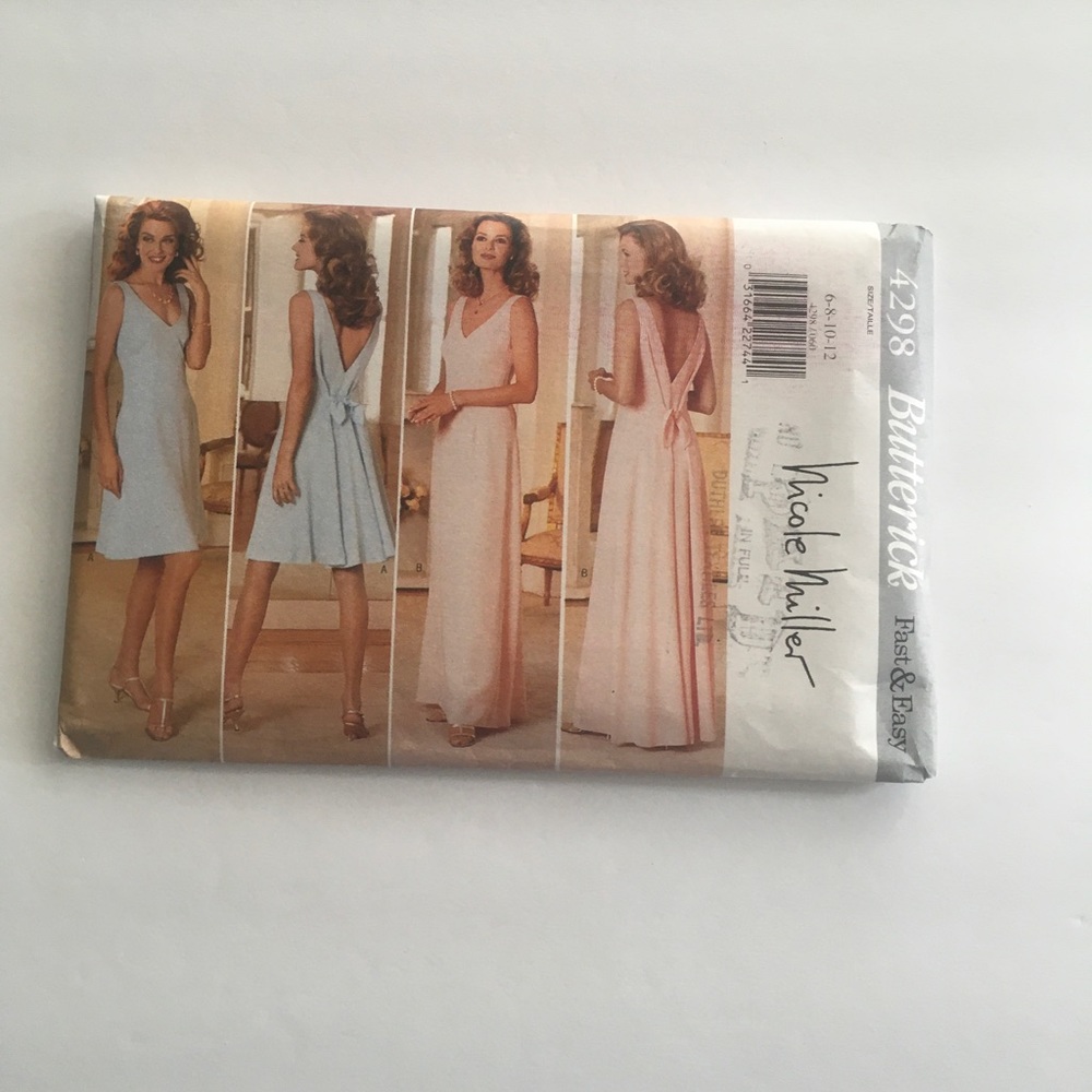 Butterick Sewing Pattern Nicole Miller #4298 Size 6-8-10-12 $10/1Patt $24/3 Patt